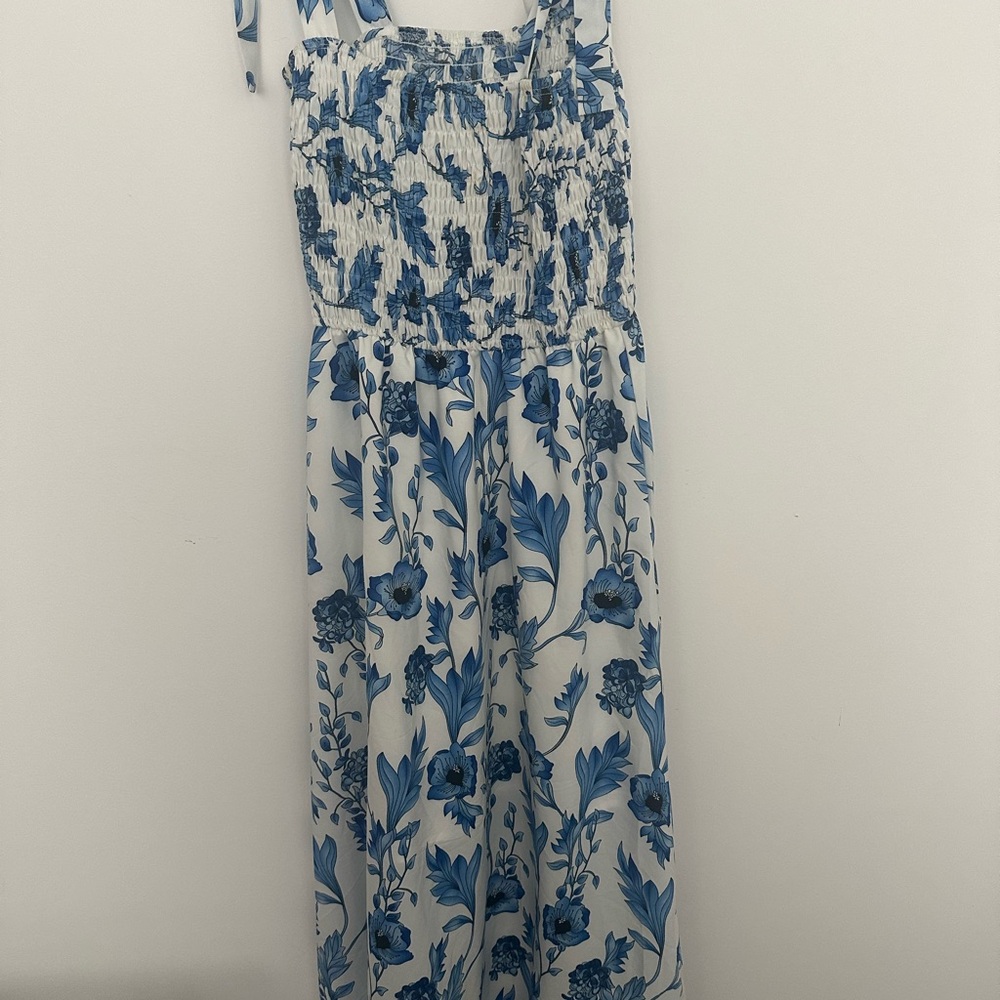 Floral Blue and White Maxi Dress
